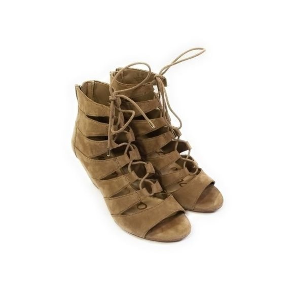 Sam Edelman Santina Open Toe Suede Nubuck Lace Up Wedge Sandals Size 7 - Picture 1 of 8